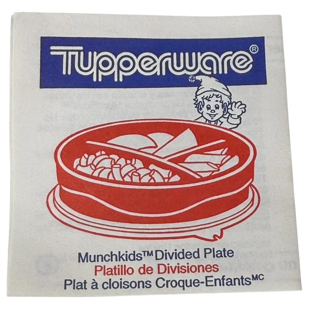 New Tupperware Munchkids Divided Plate With Lid Plastic Red 3-Section Microwave